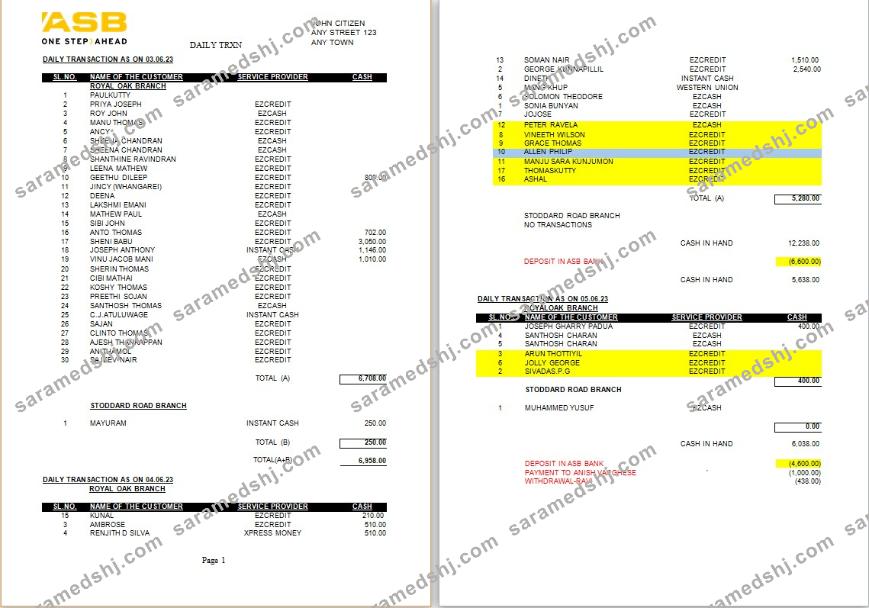 New Zealand ASB bank statement Word and PDF template, 2 pages